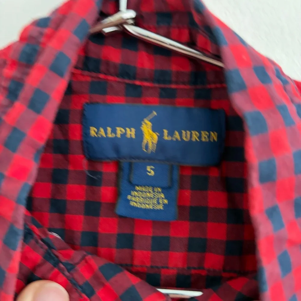 Ralph Lauren Kids Boys Red Navy Gingham Plaid Button Down Shirt Size 5